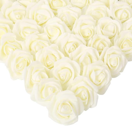 Artificial Rose Flower Heads, 200 Pcs Ivory Stemless Roses Artificial Rose Flower Heads for Crafts 1.97in Fake Roses Heads Artificial Roses for DIY Craft Wedding Party Decoration(Lvory)