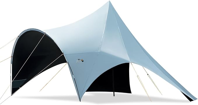 Blackout Camping Canopy Waterproof Tent Tarp with Poles Sun Shade Shelter for Outdoor Camping Backyard Picnic, Included Guy Lines & Luminous Tent Stakes, Gray