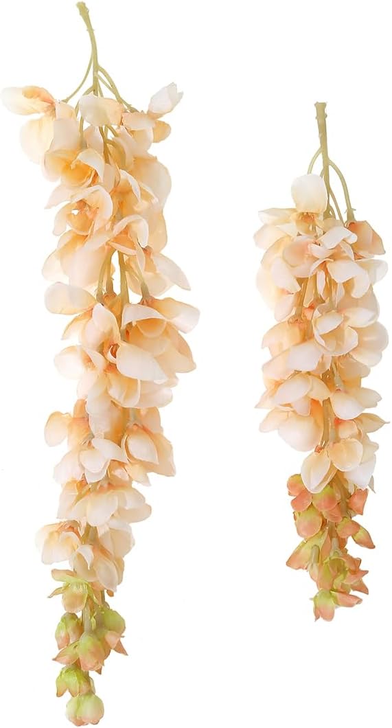 1pc/2pcs Encrypted Flower Vine Wisteria Artificial Flowers Garland,White Wisteria Hanging Flowers Garland Decorations for Home Garden Outdoor Ceremony Wedding Arch Decoration (Champagne Color, 2pcs)