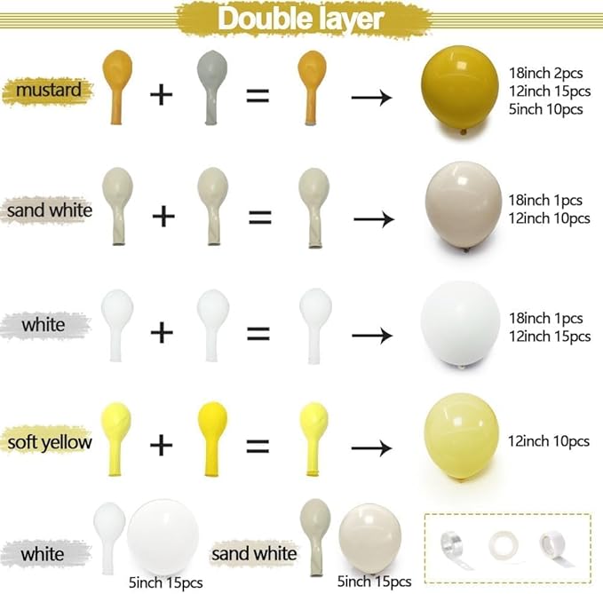 Mustard Yellow Balloon Garland Kit - Double Stuffed Sand White Yellow Pastel Balloon Arch for Bee Birthday, Baby Shower, Gender Reveal, Boho Party Decoration