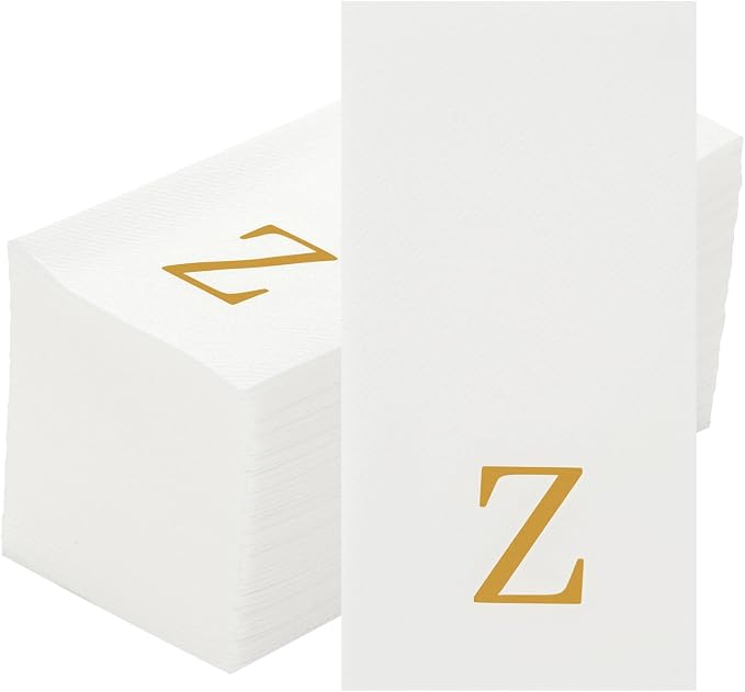 Luxenap 15.8 X 7.9 Inch Linen-Feel Guest Towels, 2000 Lettered Hand Towels - Gold Letter 'Z', Sans Serif Font, White Paper Dinner Napkins, airlaid, For Restrooms And Tables - Restaurantware