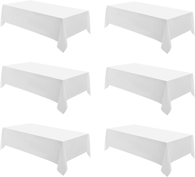 Rectangle Tablecloths 60x120 Inch 6 Pack White Tablecloth for 6ft Washable Decorative Linen Polyester Table Cloths for 8ft Dining Table Banquets Buffet Parties and Wedding
