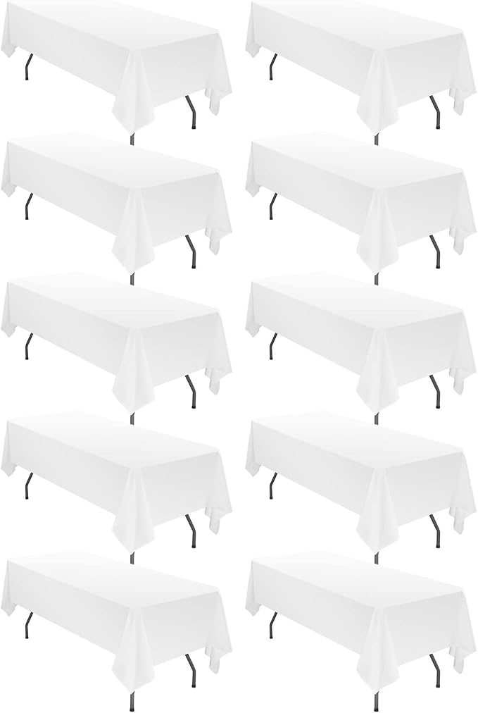 10 Pack 60 x 102 Inch Tablecloth, White Tablecloth for 6 Feet Rectangle Tables, Stain and Wrinkle Resistant Washable Fabric Table Cloth for Wedding Party Dining Table Buffet Parties and Camping