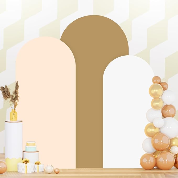 Set of 3 Wedding Arch Cover Brown Arches Backdrop Cover 6FT 5FT 4FT Spandex Backdrop Covers for Balloon Arch Stands Chiara Arched Covers Stretchy Backdrops for Baby Shower Graduation Party Decor