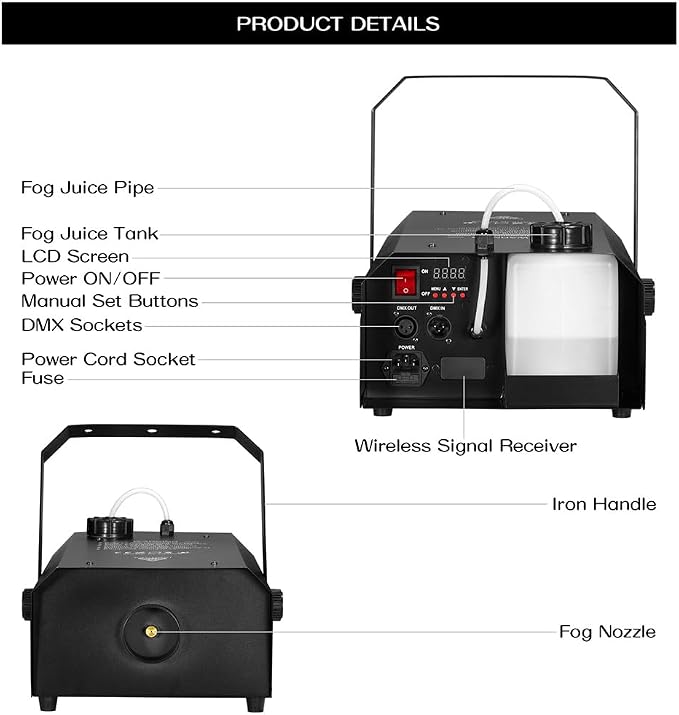 Smoke Machine 1500W with DMX, Wireless Remote, and Timer – Professional Outdoor Waterproof Fog Machine for Stage DJs, Halloween, Parties, Concerts, and Events