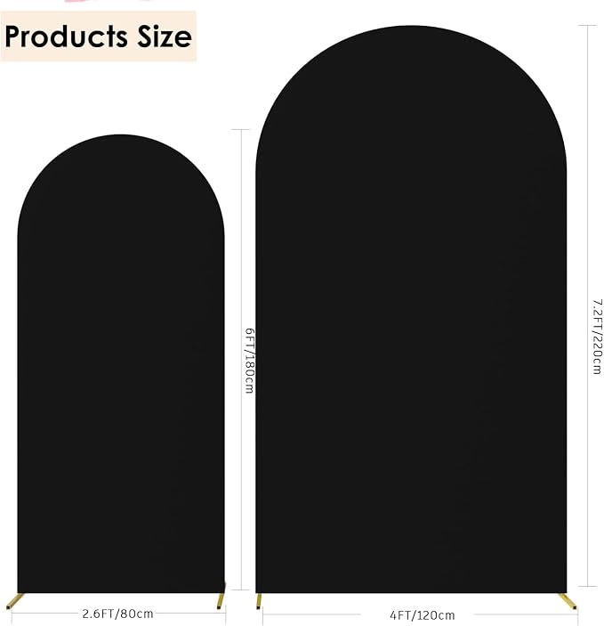 HAINARverS Set of 2 Wedding Arch Cover 6FT,7.2FT Spandex Fitted Stretchy Arch Stand Covers,2 Sided Round Top Chiara Backdrop Cover for Birthday Party Banquet Baby Shower Arch Decoration(Black)