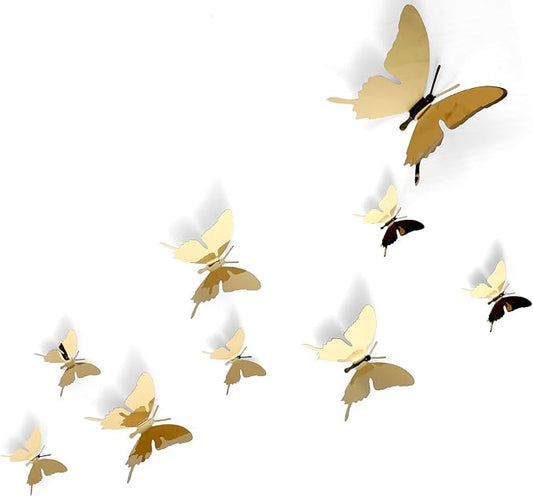 Ferraycle 24 Pieces Metal Butterfly Wall Decor, 3 Sizes 5.9", 3.94", 2.36" 3D Flying Butterfly for Wall Room Bedroom Living Room Decorations, Wedding Birthday Party Home DIY Art Decor (Gold)