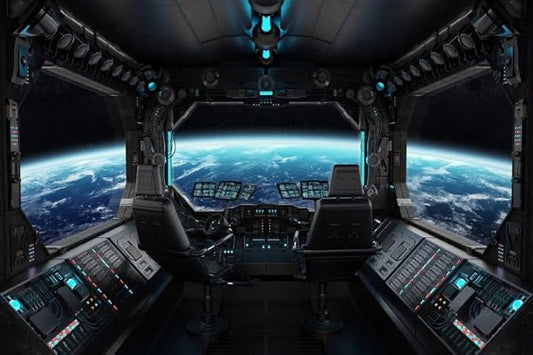 10x6.5ft Spaceship Station Interior Backdrop Outer Space Earth Futuristic Spacecraft Cabin Decorations Background Galaxy Universe Science Fiction Astronaut Adventure Birthday Banner Photo Booth