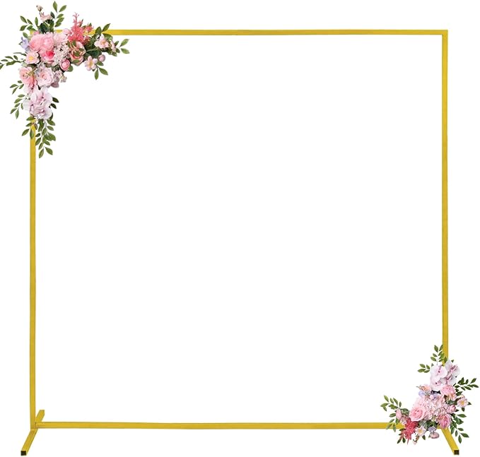 Metal Arch Backdrop Stand 6.6FTx6.6FT Square Wedding Arch Stand Stable Gold Arch Frame Balloon Arch Stand for Wedding Ceremony Birthday Party Bridal Baby Shower Banquet Decoration (Gold)