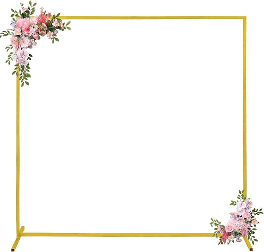 Metal Arch Backdrop Stand 6.6FTx6.6FT Square Wedding Arch Stand Stable Gold Arch Frame Balloon Arch Stand for Wedding Ceremony Birthday Party Bridal Baby Shower Banquet Decoration (Gold)