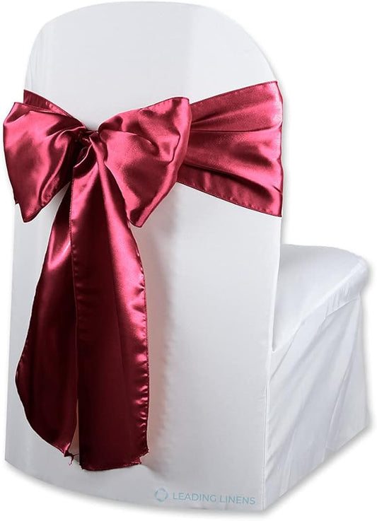 Satin Bow Sash Chair Cover Decoration - Elegant Sashes for Weddings, Banquets, Receptions, Special Events, Restaurants, and Parties - 28 Available Color Choices - Set of 150, Burgundy