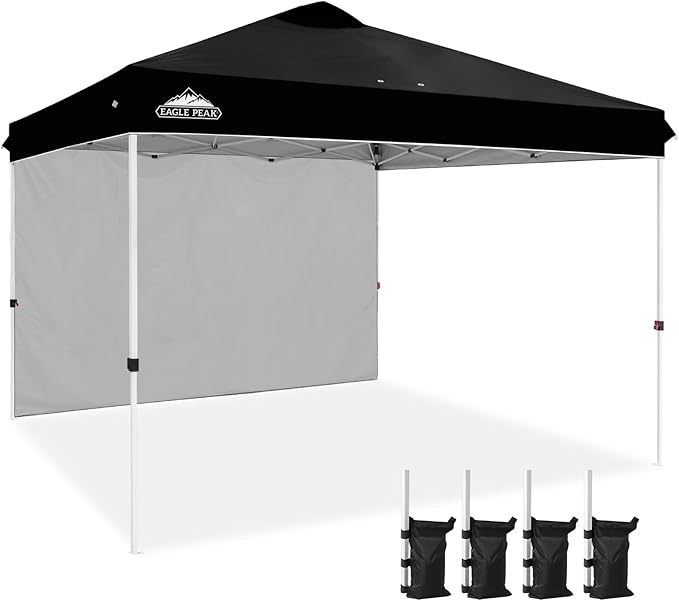 EAGLE PEAK Commercial Canopy 12x12 Pop Up Canopy Tent with 1 Sidewall, Easy Setup Heavy Duty Instant Event Shelter for Vendors & Markets, Outdoor Sun Shade, Black