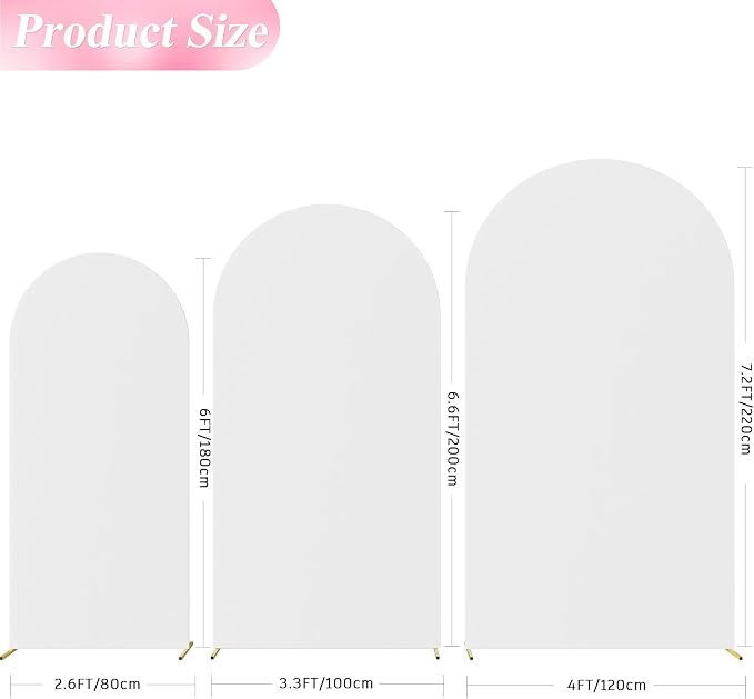 Wokceer Wedding Arch Cover (7.2FT, 6.6FT, 6FT) Set of 3 Spandex Fitted Wedding Arch Stand Covers for Round Top Chiara Arch Backdrop Stands Cover for Birthday Party Ceremony Banquet Decor White