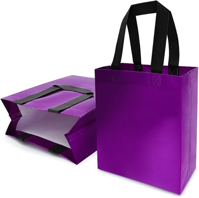 huichuan 12 Pack Purple Gift Bags with Handles, Reusable Small Gift Bag for Women Kids, Eco-Friendly Non-Woven Party Favor Goodie Bags Bulk for Valentine's Day, Birthday, Wedding, Baby Shower Treats
