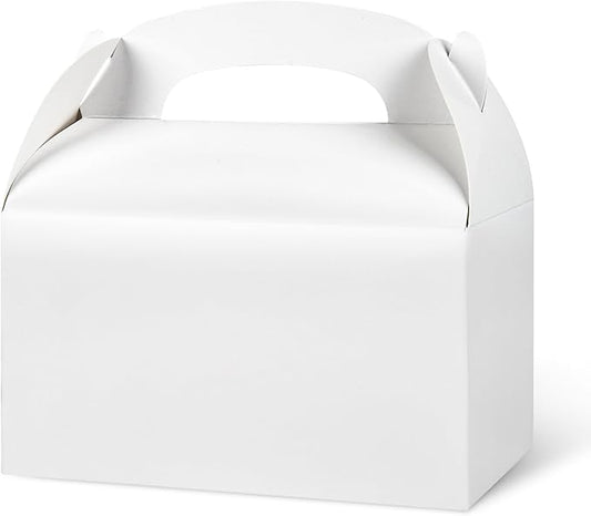 DjinnGlory 36 Pack White Party Favor Treat Boxes with Handle, DIY Paper Boxes for Baby Shower, Birthday, All Occasion, Small Gable Boxes for Small Business 6.18 x 3.58 x 3.38 Inches