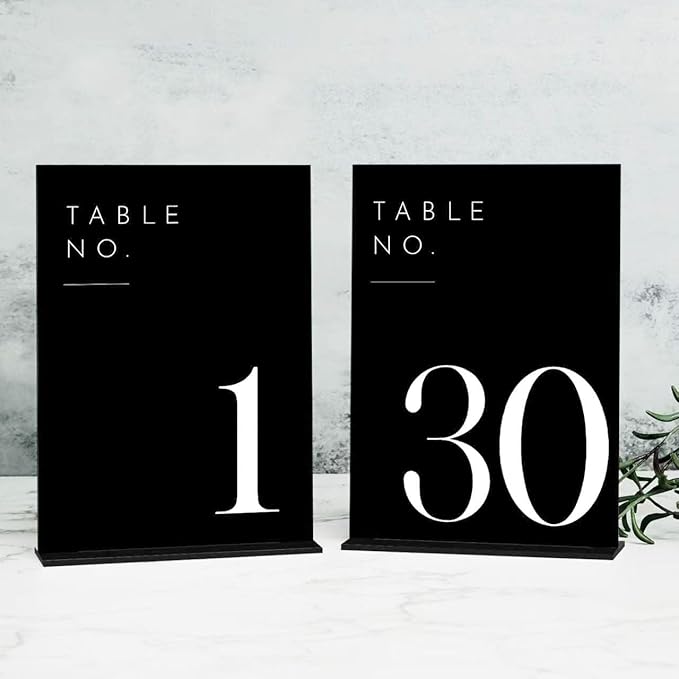 JINMURY Wedding Black Table Numbers 1-30 with Stands, 5"x7" Black Acrylic Table Numbers with White Font for Wedding Party Reception (1-30, 5"x7")