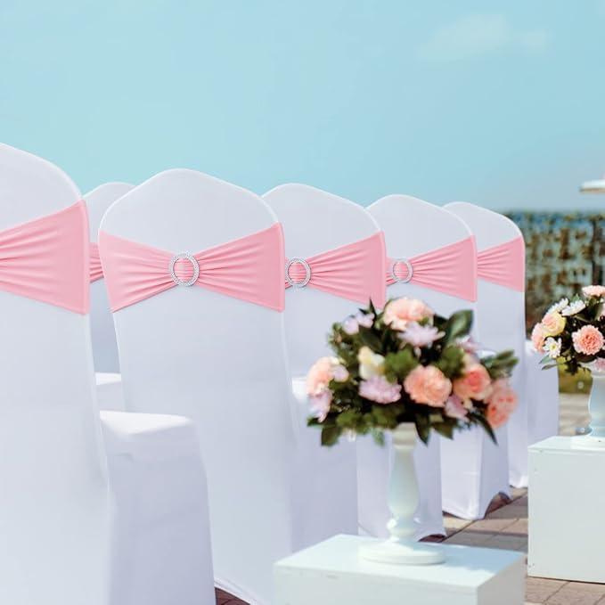Babenest Spandex Chair Sashes Bows 50PCS Premium Stretch Chair Cover Band with Buckle Slider Universal Elastic Chair Ties for Wedding Party Ceremony Reception Banquet Decoration (Dusty Pink)