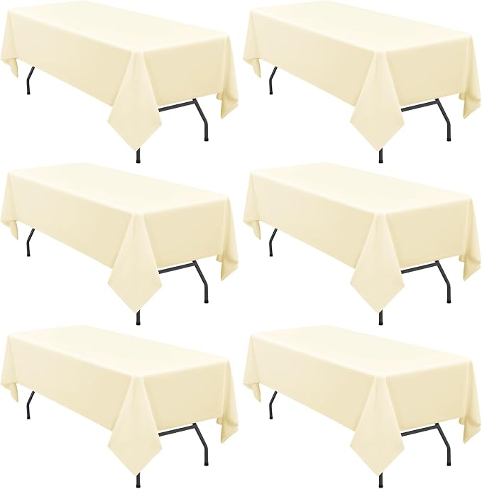 6 Pack Tablecloth 60 x126 inch Polyester Table Cloth for 8 Foot Rectangle Tables,Stain and Wrinkle Resistant Washable Fabric Table Covers Polyester Beige Table Clothes for Wedding,Party,Banquet