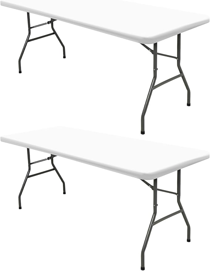 2 Pack Picnic Table Cover Fitted Tablecloths 6 Foot Rectangle Tables Elastic Waterproof Stretch Washable Patio Folding Outdoor Spandex Table Cloth for Camping Banquet and Parties (White,30" x 72")