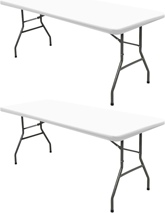 2 Pack Picnic Table Cover Fitted Tablecloths 8 Foot Rectangle Tables Elastic Waterproof Stretch Washable Patio Folding Outdoor Spandex Table Cloth for Camping Banquet and Parties (White,30" x 96")