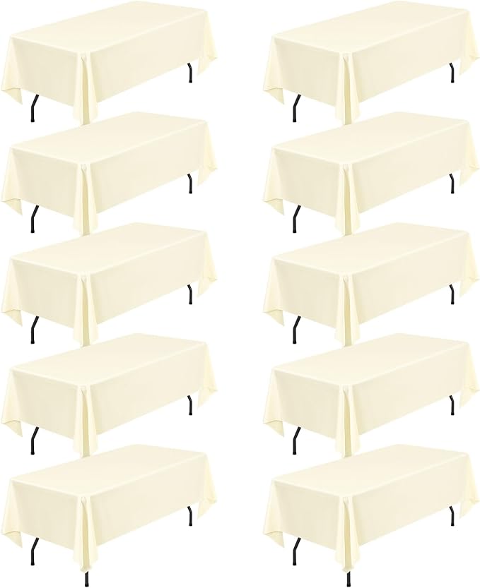 10 Pack 60 x 126 Inch Rectangle Tablecloth, Beige Tablecloth for 8 Feet Rectangle Tables, Stain and Wrinkle Resistant Washable Fabric Table Cloth for Wedding Dining Table Buffet Parties Camping