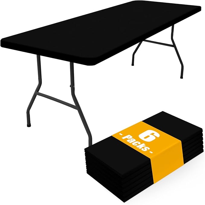 Smiry 6 Pack Rectangle Picnic Table Cloth, Waterproof Elastic Fitted Tablecloths, Washable Polyester Rectangular Patio Table Cover for Camping, Indoor and Outdoor (Black, 24"x48")