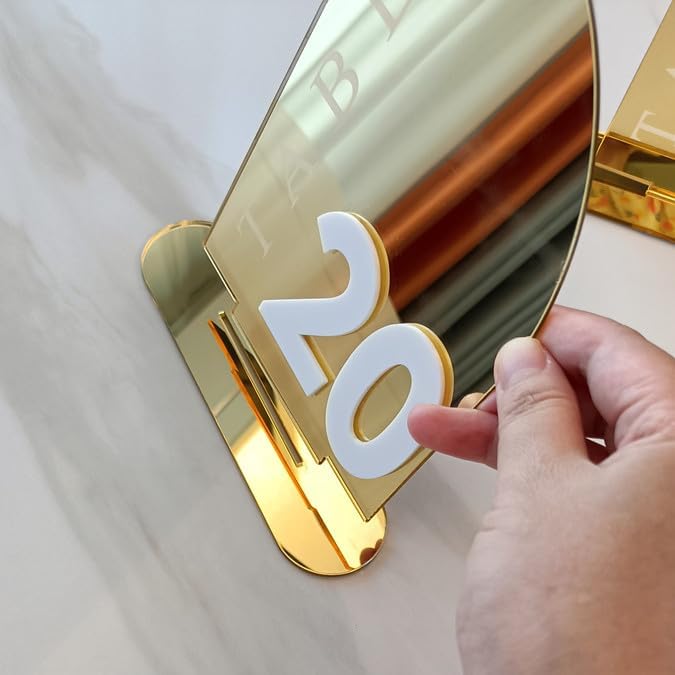 Acrylic Wedding Table Numbers,Semi-Arched Mirrored Acrylic Table Numbers for Party,Events,Occasion Decoration (Number 1-30, Gold Mirror)