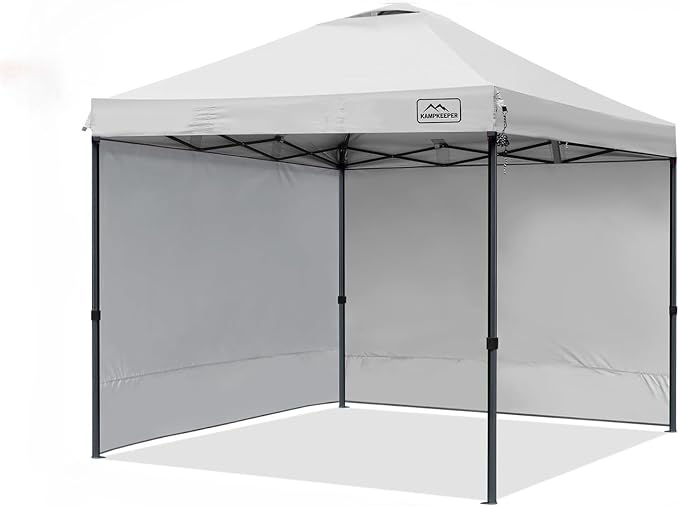 KAMPKEEPER 10x10 Pop-Up Canopy Tent, Waterproof, Portable Shade with Side Walls, Adjustable Instant Outdoor Shelter for Camping, Backyard, and Events, White