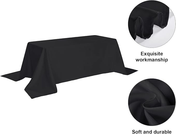 6 Pack Black Tablecloth 90 x 156 Inch Table Cloth for 8 Foot Rectangle Tables, Wrinkle Resistant Washable Polyester Fabric Table Covers for Party, Wedding,Dining,and Banquet