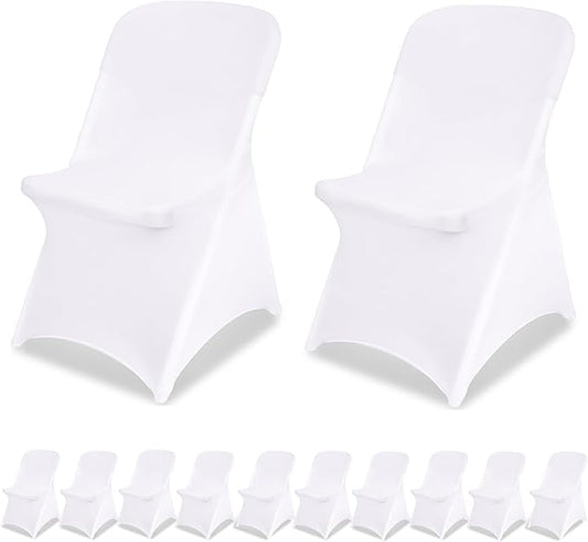 White Chair Covers Stretch Folding Chair Covers Universal Spandex Fitted Chair Slipcovers for Wedding Dining Party Banquet Holidays Celebration Trade Show Craft Show Decoration (12 Pack)