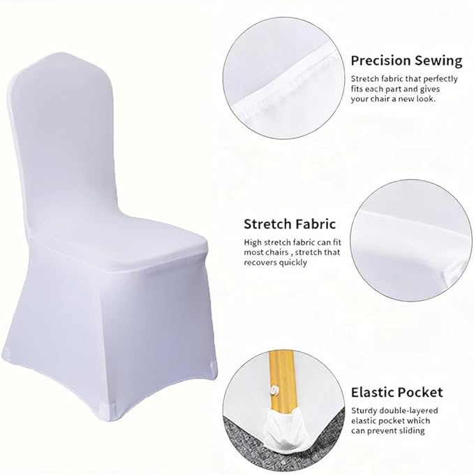 100 Pcs White Washable Removable Universal for Wedding Party Dining Banquet Polyester Spandex Stretch Slipcovers Chair Covers