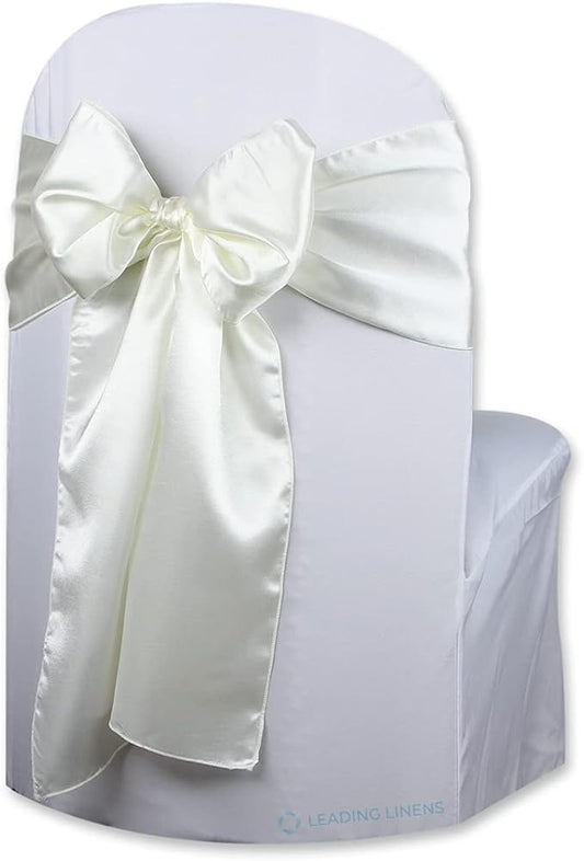 Satin Bow Sash Chair Cover Decoration - Elegant Sashes for Weddings, Banquets, Receptions, Special Events, Restaurants, and Parties - 28 Available Color Choices, Set of 150, Ivory