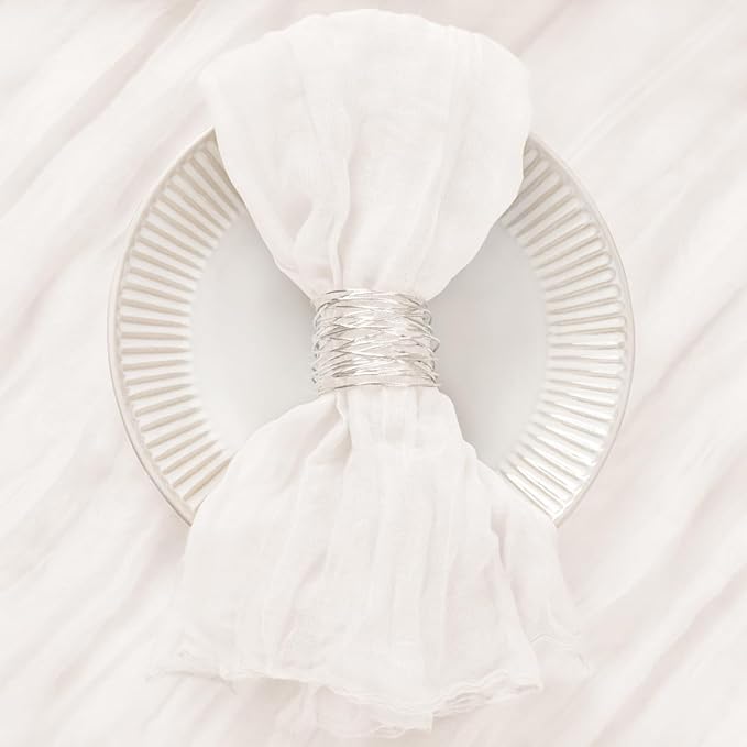 DeZerlor 100 Pack Ivory White Cheesecloth Napkins Spring Cloth Napkins Set of 100 Dinner Napkins Bulk 21x21 Inches for Wedding Bridal Shower Baby Shower Parties