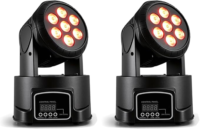 MINGJIE Moving Head DJ Lights, 12 Colors 7x10W LED Wash Stage Spotlight with DMX & Sound Active, 540° Pan 180° Tilt, Disco Party Lights for Weddings Clubs Concerts Events Bars Disco (2 Pack)