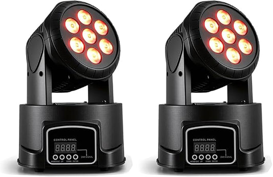 MINGJIE Moving Head DJ Lights, 12 Colors 7x10W LED Wash Stage Spotlight with DMX & Sound Active, 540° Pan 180° Tilt, Disco Party Lights for Weddings Clubs Concerts Events Bars Disco (2 Pack)