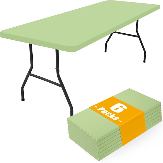 Smiry 6 Pack Rectangle Picnic Table Cloth, Waterproof Elastic Fitted Tablecloths, Washable Polyester Rectangular Patio Table Cover for Camping, Indoor and Outdoor (Sage Green, 30"x96")