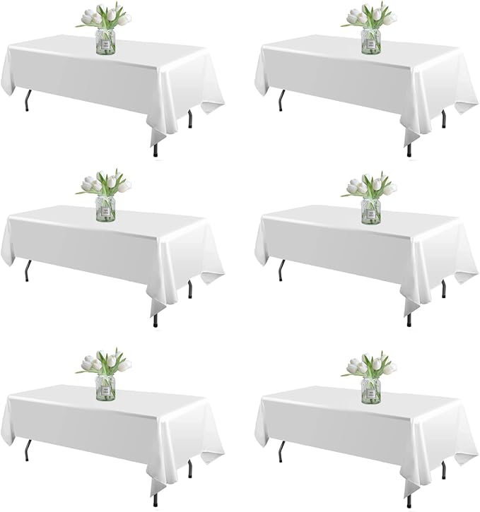 WIGENIUS 6 Pack White Table Cloth Rectangle Tablecloths 60X126 Inch,Polyester Table Cloth for 8 Foot Rectangle Tables,Wrinkle Resistant Washable Fabric Table Covers for Party,Wedding Banquet