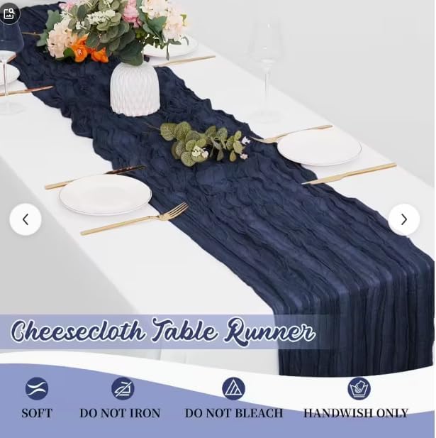 Cheesecloth Table Runner 10ft Rustic Gauze Cheese Cloth 35 x 120 Inches Long for Christmas Wedding Bridal Baby Shower Birthday Table Decorations (Navy Blue, 6 Pack-10FT)