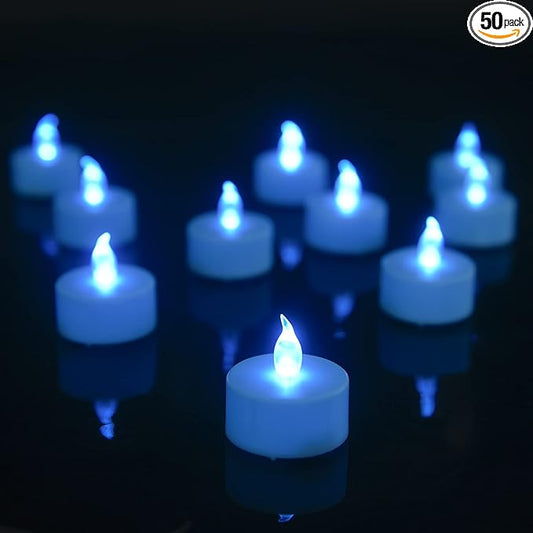 LED Tea Lights Candles- 50PACK Blue Flameless Candles Realistic and Bright Flickering Long Lasting 200Hours for Holiday Celebration,Party,Home Decoration,Battery Operated