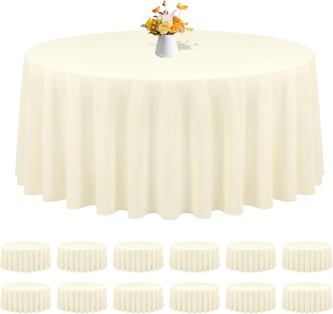 12 Pack Round Tablecloths - 90 Inch, Beige Polyester Table Cover for Round Table, Stain and Wrinkle Resistant Washable Fabric Tablecloth, Polyester Tablecloth for Wedding Banquet Parties