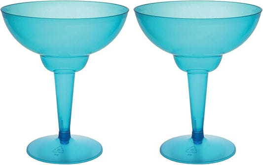 Party Essentials Two-Piece Disposable Plastic 12-Ounce Margarita Glasses/Cocktail Cups, Neon Blue, 20-Count (Pack of 2)