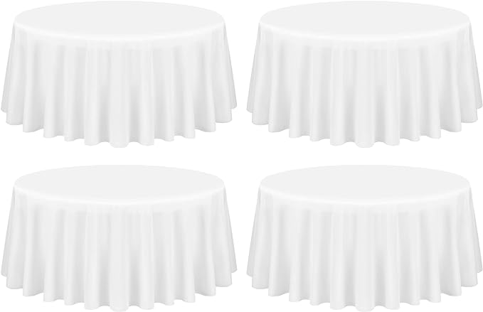 4 Pack White Round Tablecloth 90 Inch Washable Polyester Tablecloths for Round Tables Stain Resistant and Wrinkle Table Cloth Decorative Fabric Table Cover for Dining Wedding Party Banquet Buffet