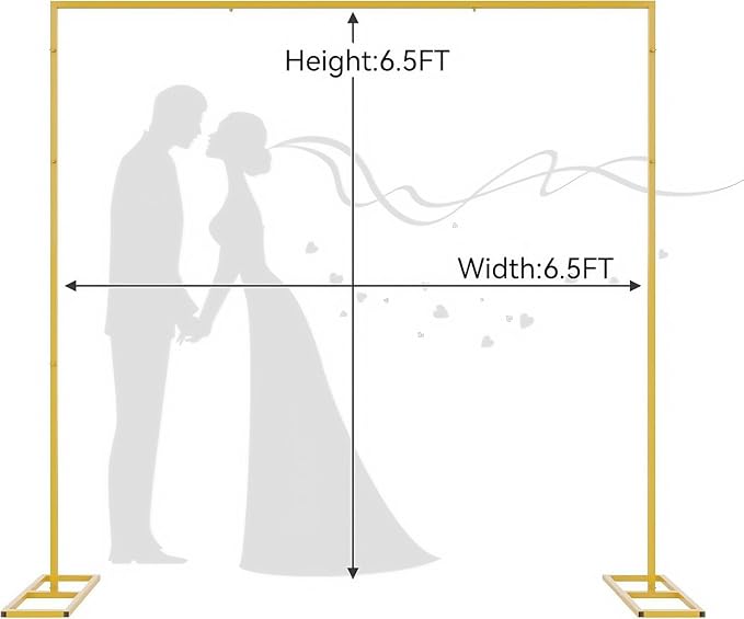 GIB 6.5FT Heavy Duty Backdrop Stand with Base, Gold Metal Square Wedding Arch Balloon Frame Background Decor for Shower Birthday Parties Anniversary Ceremony Decoration
