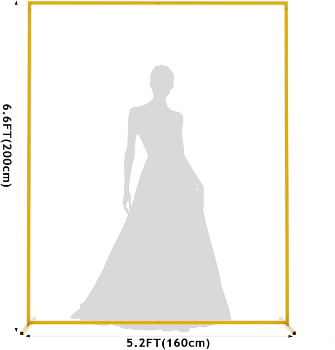 Asee'm 6.6FTx5.2FT Gold Wedding Arch Backdrop Stand Square Metal Rectangular Arch Frame for Ceremony Party Birthday Bridal Baby Shower Anniversary Arbor Balloon Decoration