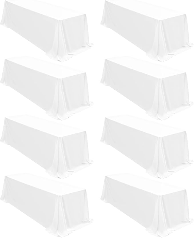 fani 8 Packs 90 x 156 Inch Tablecloth, White Polyester Table-Cloth for 8ft Rectangle Tables, Stain and Wrinkle Resistant Washable Fabric Table Cover for Wedding Banquets Parties Buffet Dining