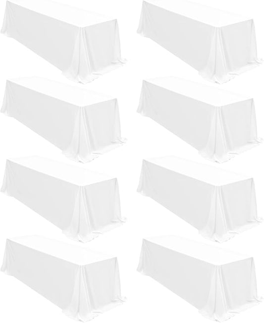 fani 8 Packs 90 x 156 Inch Tablecloth, White Polyester Table-Cloth for 8ft Rectangle Tables, Stain and Wrinkle Resistant Washable Fabric Table Cover for Wedding Banquets Parties Buffet Dining
