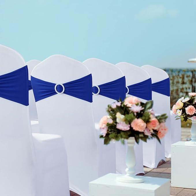 Spandex Chair Sashes Bows - Babenest 30PCS Premium Stretch Chair Cover Band with Buckle Slider Universal Elastic Chair Ties for Wedding Party Ceremony Reception Banquet Decoration (Royal Bule)