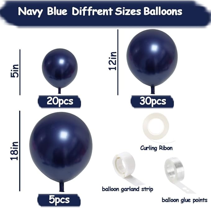 Navy Blue Balloons Double Stuffed Dark Royal Blue Balloon Garland Different Sizes 18/12/5in Pearl Balloon Arch Kit for Graduation Wedding Birthday Baby Shower Father's Day Party Decorations