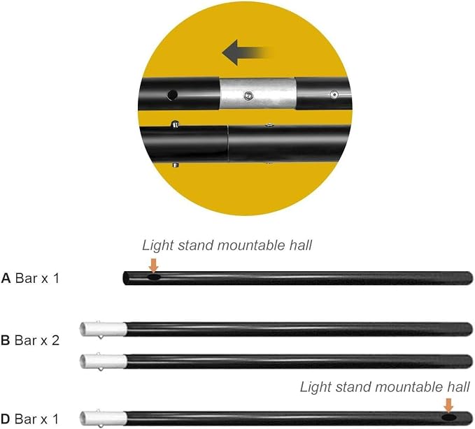 10ft/3M Background Folding Crossbar, Photography Lighting Muslin Backdrop Support Crossbar, 1 x 3m Crossbar, 2 x Mount,3 x Clip