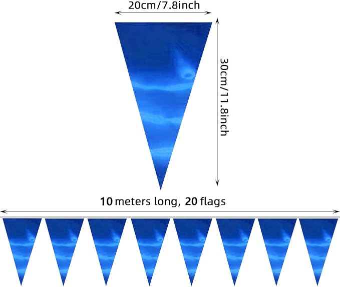 40M/130FT Blue Triangle Pennant Banner Flag Metallic Fabric Bunting Garland for Christmas Graduation Wedding Engagement Anniversary Bachelorette Birthday Bridal Shower Valentines Hen Party Supplies